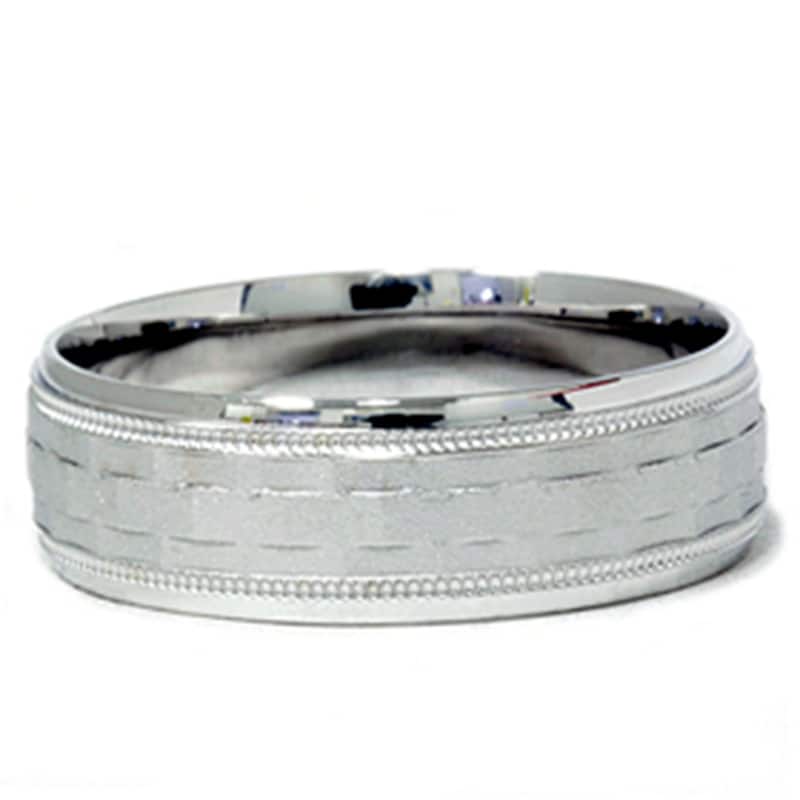 Mens White Gold 7mm Textured Comfort Wedding Band