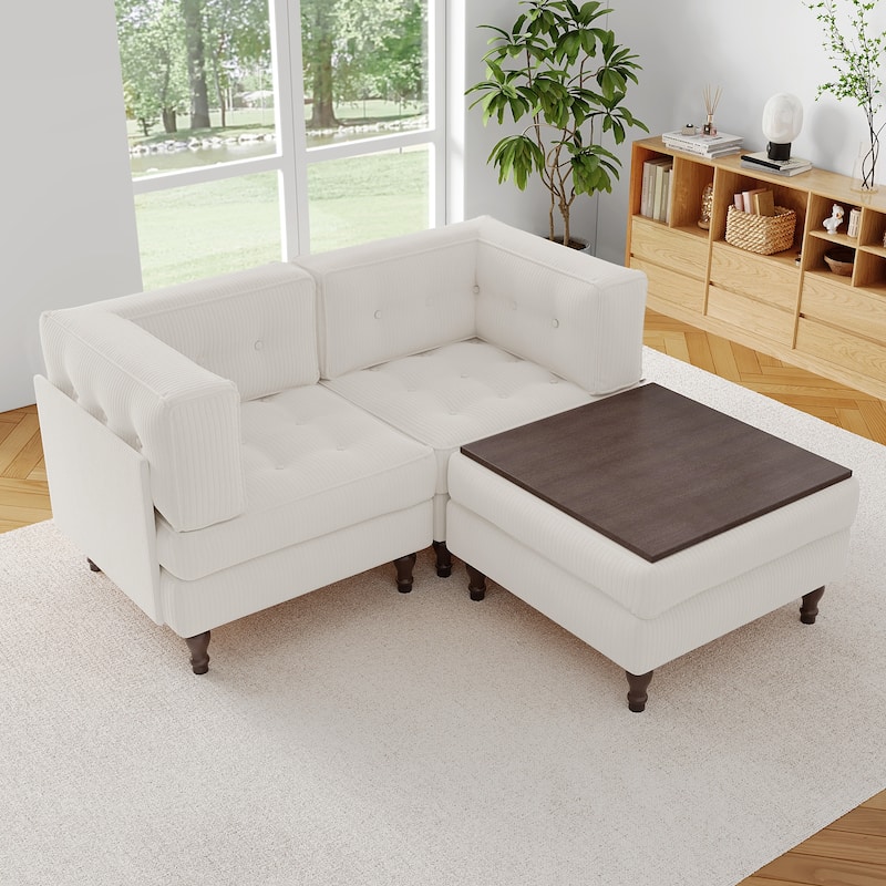 Corduroy Upholstered Modular Corner Sectional Sofa with Reversible Ottoman