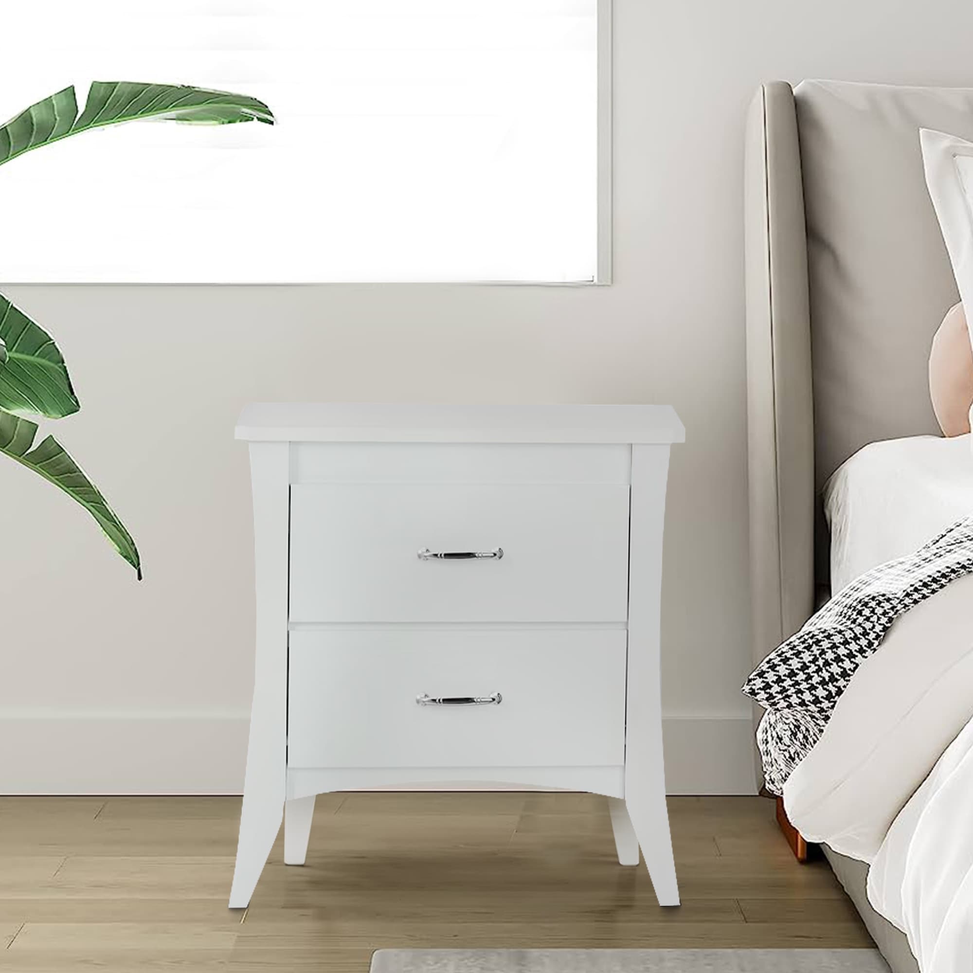 Contemporary Style 2 Drawers Wood Nightstand By Babb, White
