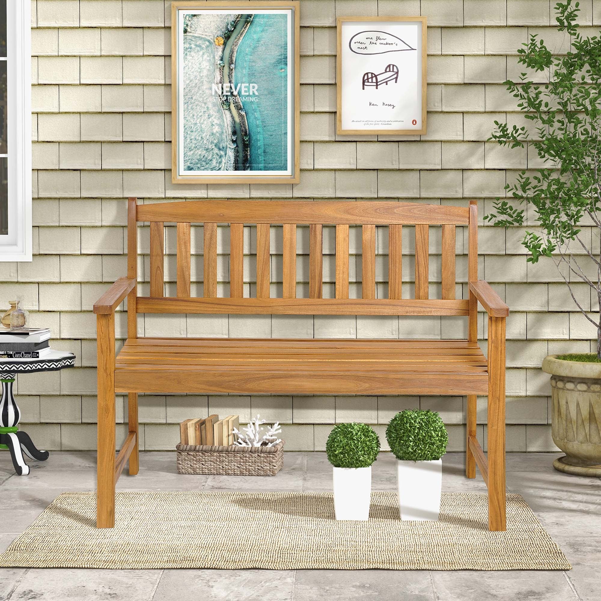 Costway Patio Acacia Wood Bench 2-Person 800 Lbs