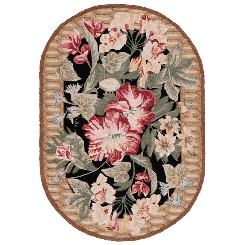 SAFAVIEH Handmade Chelsea Gottliebe French Country Wool Rug - 4'6" x 6'6" Oval - Black/Brown