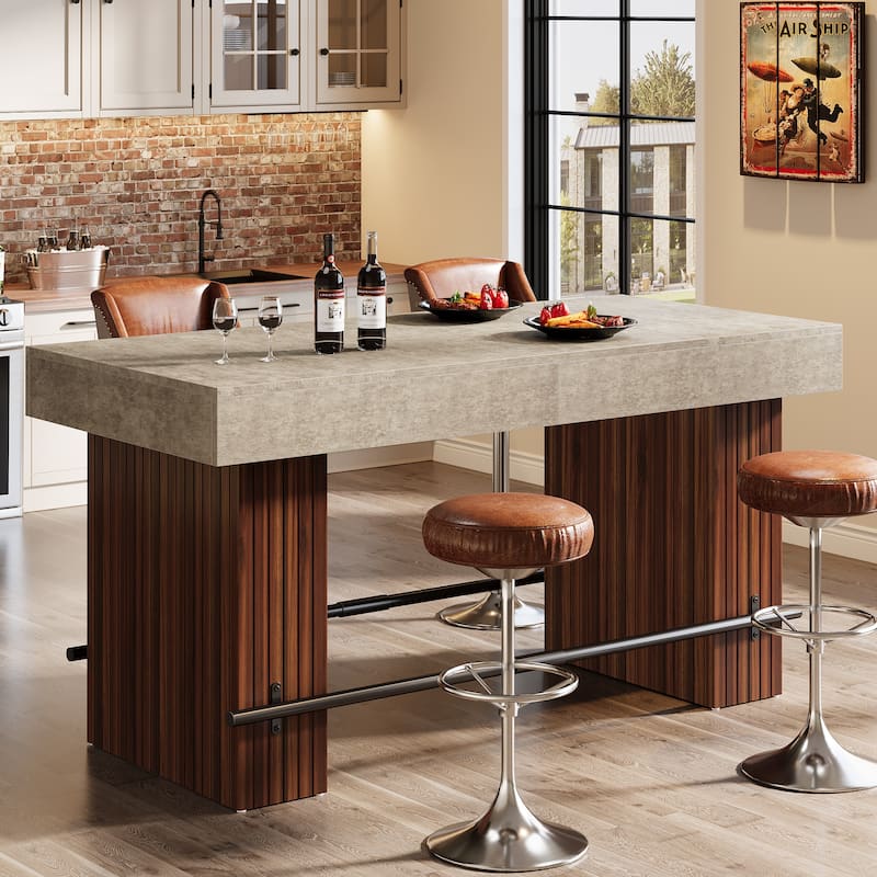 63-Inch Bar Table, Industrial with Metal Footrest for Home Kitchen, Dining Room, Bistro