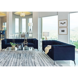 Chalet Blue 3-piece Tuxedo Arm Living Room Set