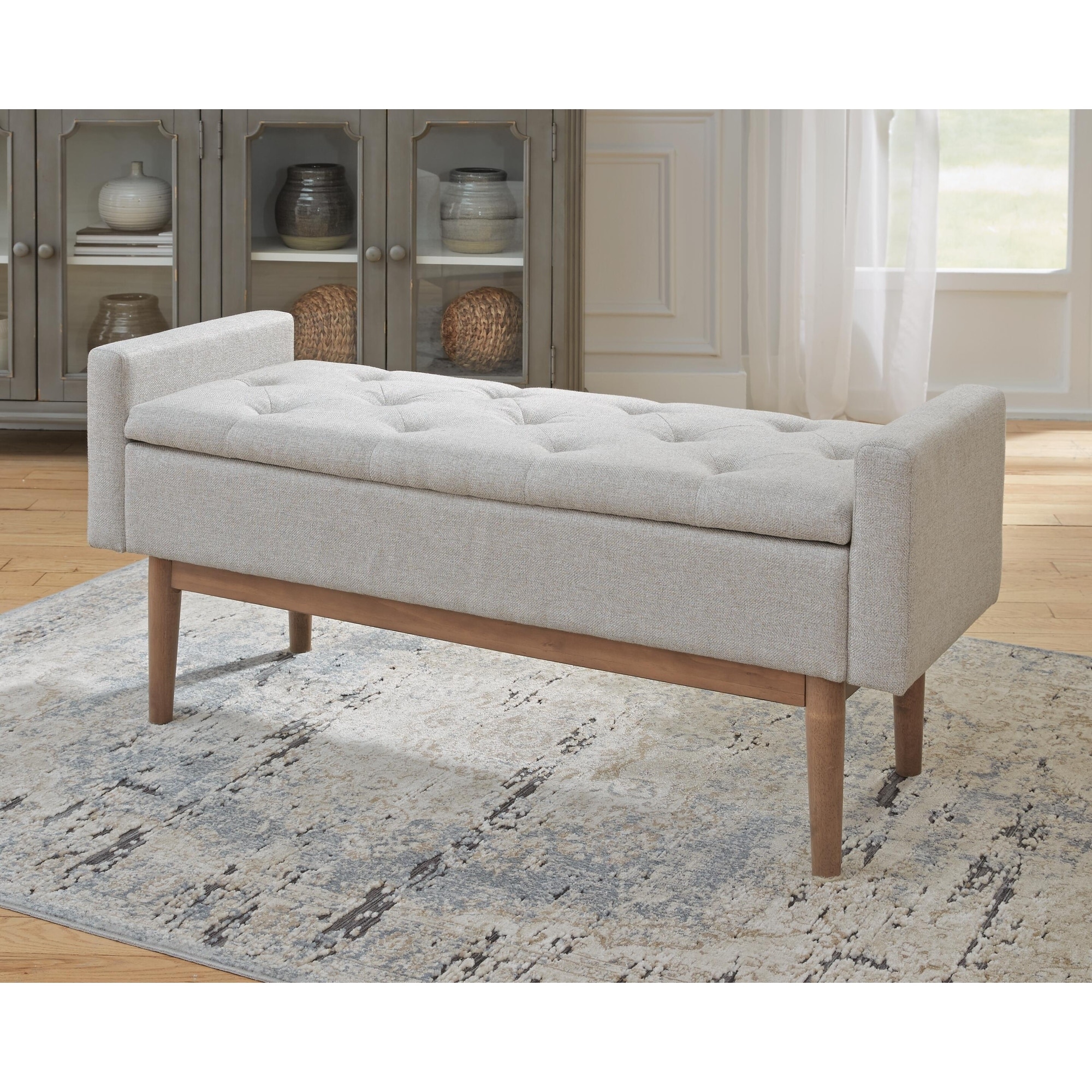 Briarson Contemporary Beige/Brown Storage Bench - 50"W x 18"D x 18"H