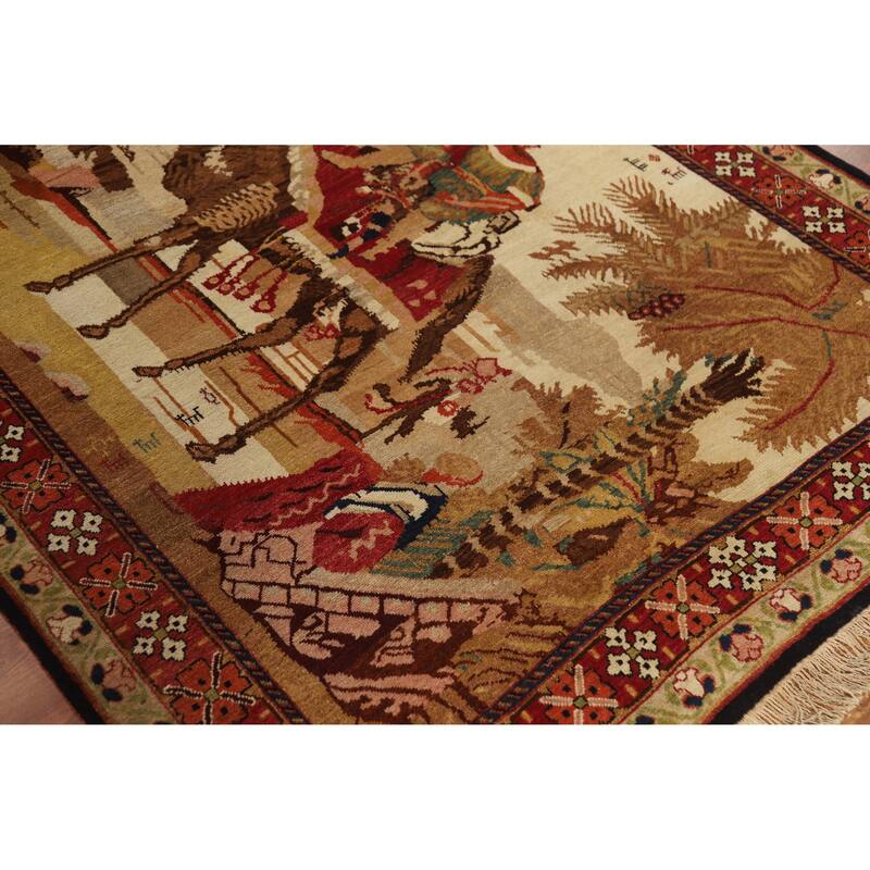Vegetable Dye Karabagh Oriental Rug Hand-Knotted Wool Carpet - 4'2" x 5'11"