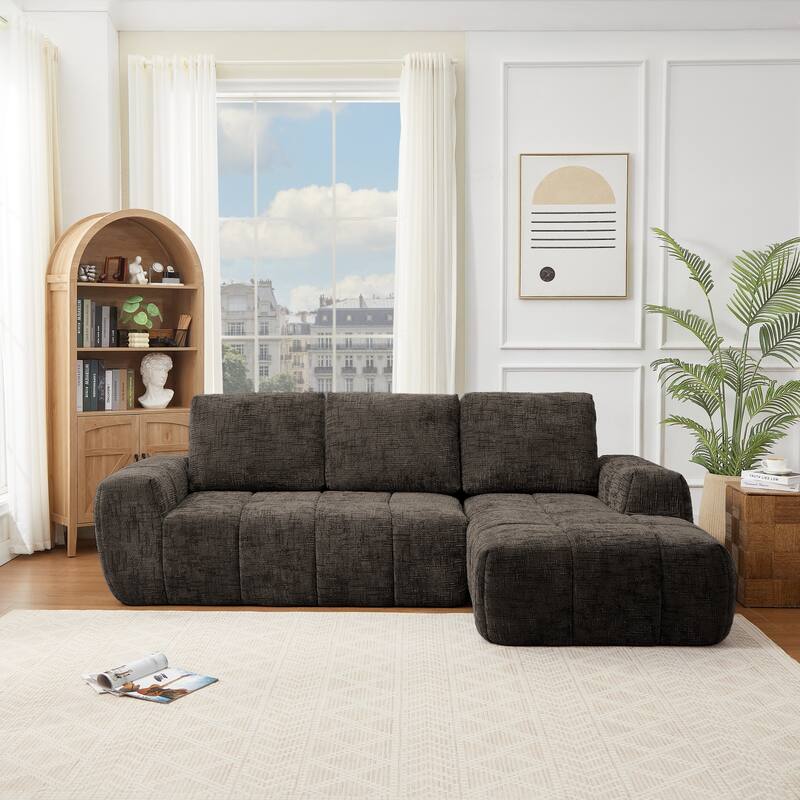 100" Modern Compression Sofa - Chenille L-Shaped Couch with Removable Pillows, No Assembly Required for Living Room - Brown