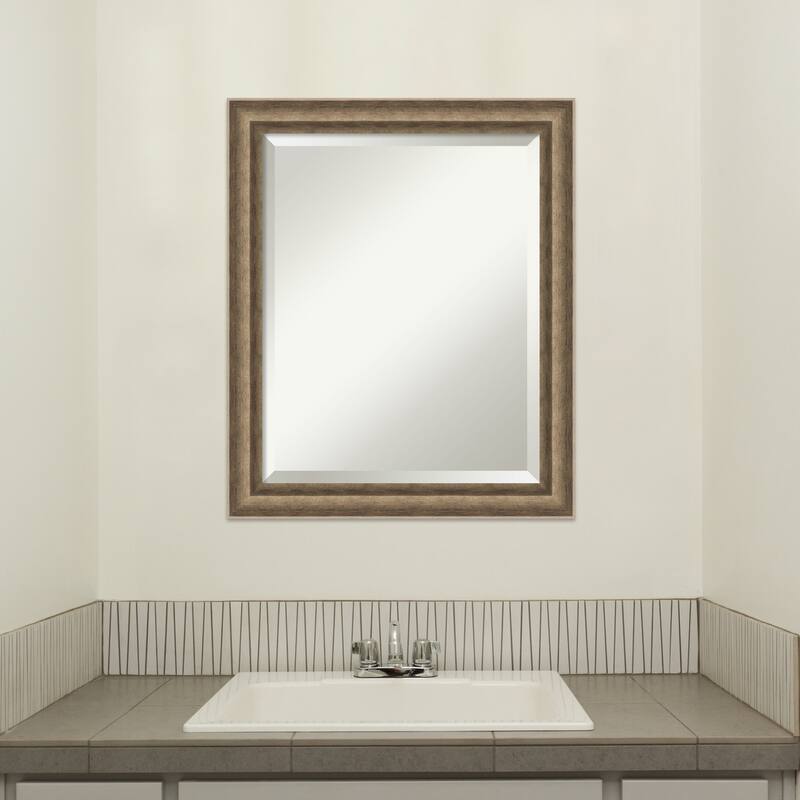 Angled Beveled Wood Framed Bathroom Vanity Wall Mirror