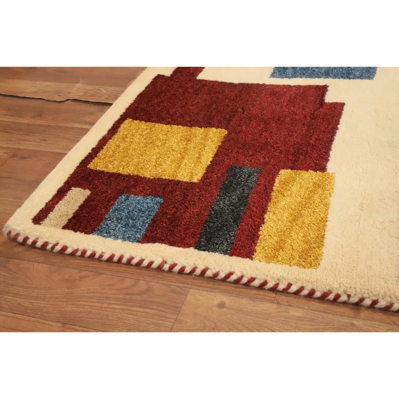 Hand Knotted Oriental 100% Wool Carpet Modern Geometric Multi-Colored Gabbeh Area Rug - 7' 7'' X 5' 3''