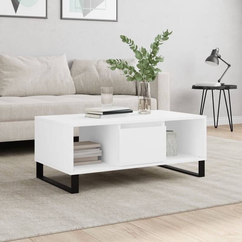 vidaXL Coffee Table White Engineered wood, metal Medium Coffee Table - 19.7 x 35.4 x 14.4 in - White