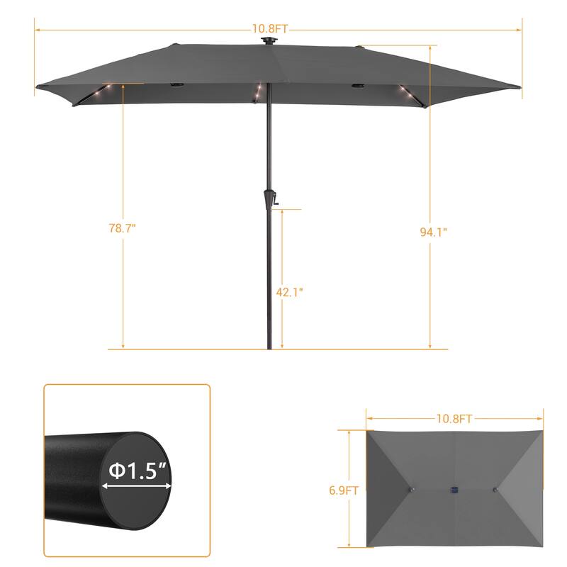 LIVOOSUN 11x7Ft/10x6.5ft LED Large Double-Sided Rectangular Outdoor Patio Market Umbrella with Crank, Navy Blue