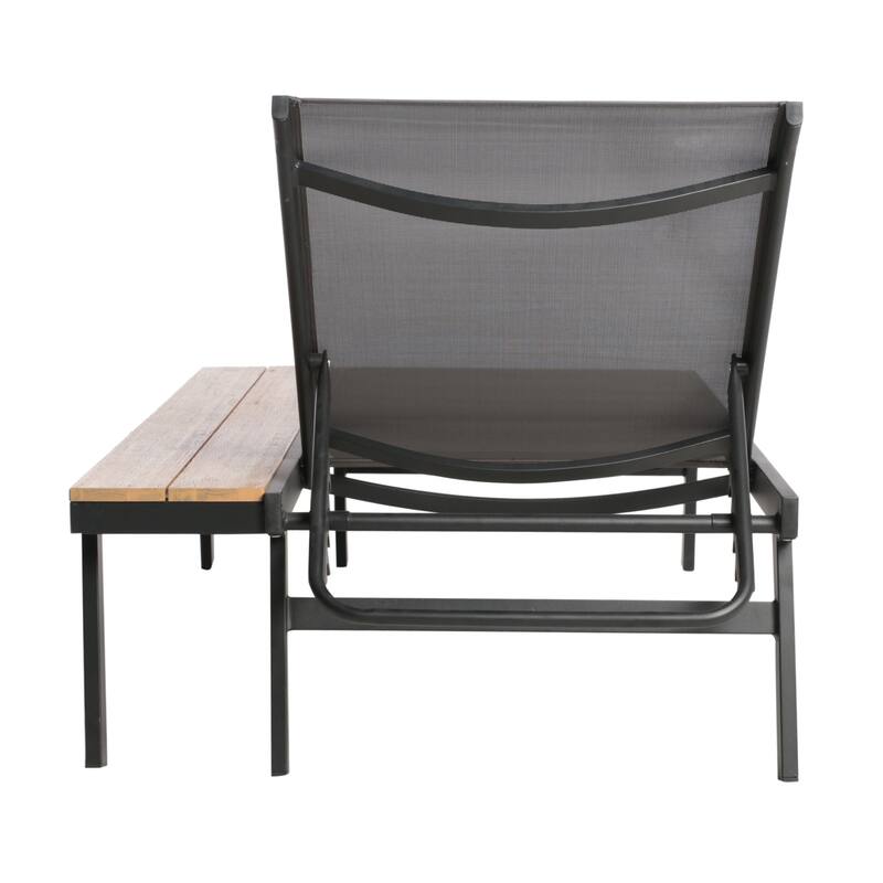 Roomfitters Adjustable Chaise Lounge with Attached Wood Side Table, Stylish Outdoor Seating for Relaxation