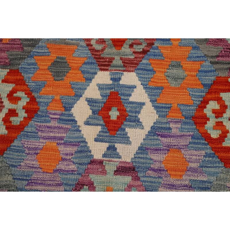 Hand Woven Oriental 100% Wool Carpet Southwestern All-Over Navy Blue & Blues Kilim Area Rug - 11' 10'' X 8' 5''