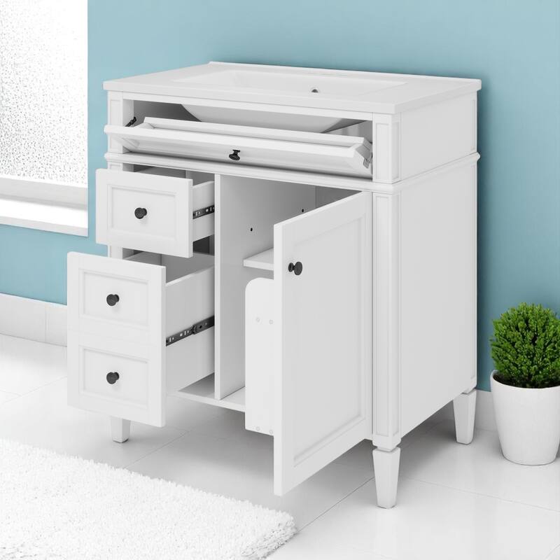 30" Bathroom Vanity with Sink - MDF and Solid Wood Cabinet, Roman Legs,Undermount Ceramic Sink,Freestanding Cabinet