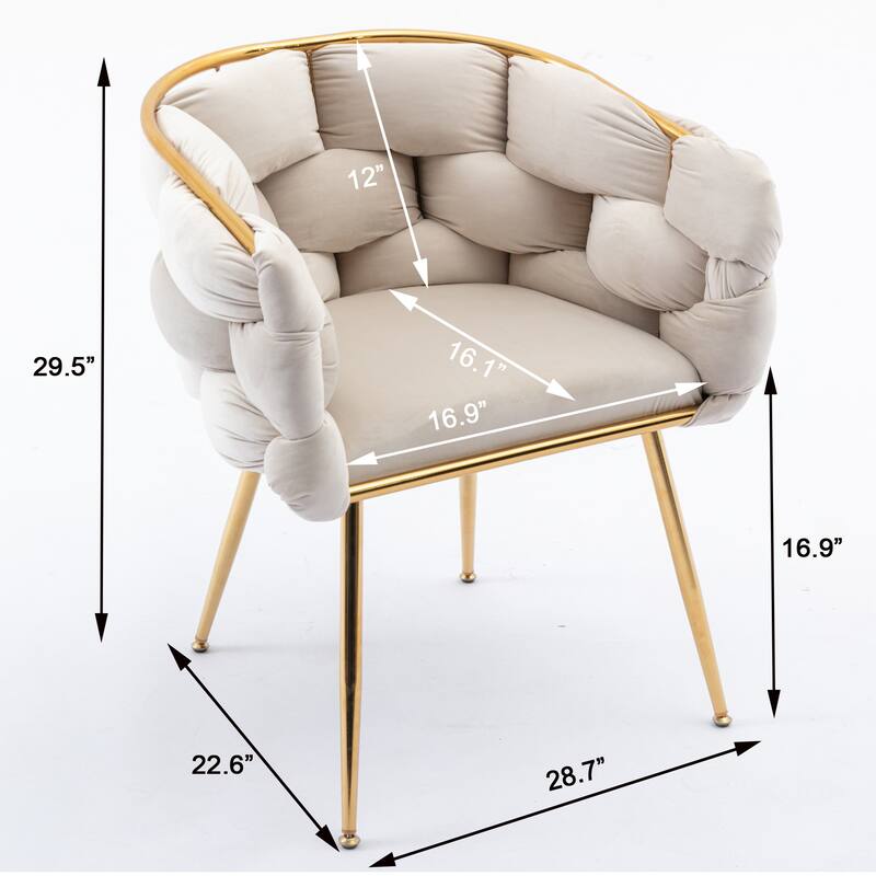 Beige Modern 28.7" Velvet Upholstered Accent Chairs with Gold - Plated Metal Legs (Set of 2)