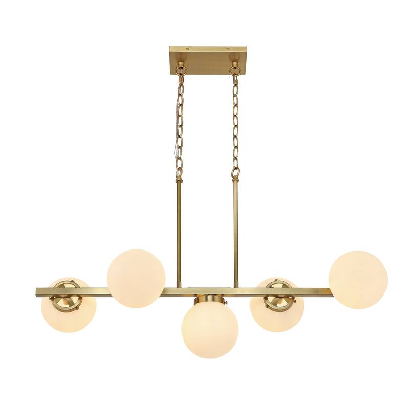 Modern Chandelier Sputnik Brass 5-Light Opal Glass 36"