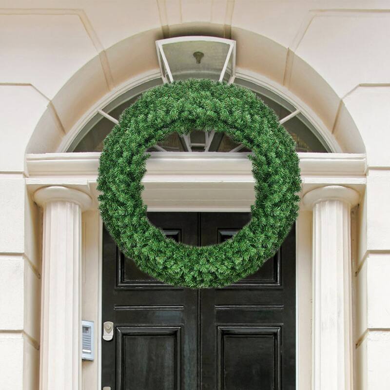 Gymax 48'' Pre-Lit Artificial Christmas Wreath Holiday Decoration w/ - See Details