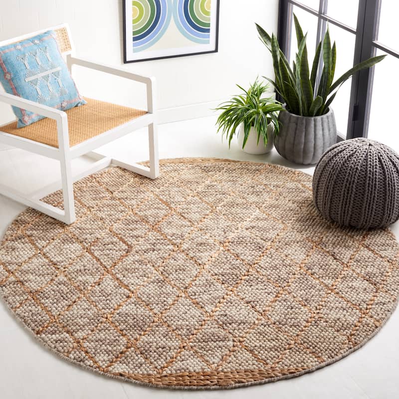 SAFAVIEH Handmade Natura Adorata Trellis Wool Rug - 6' Round - Brown/Natural - Round