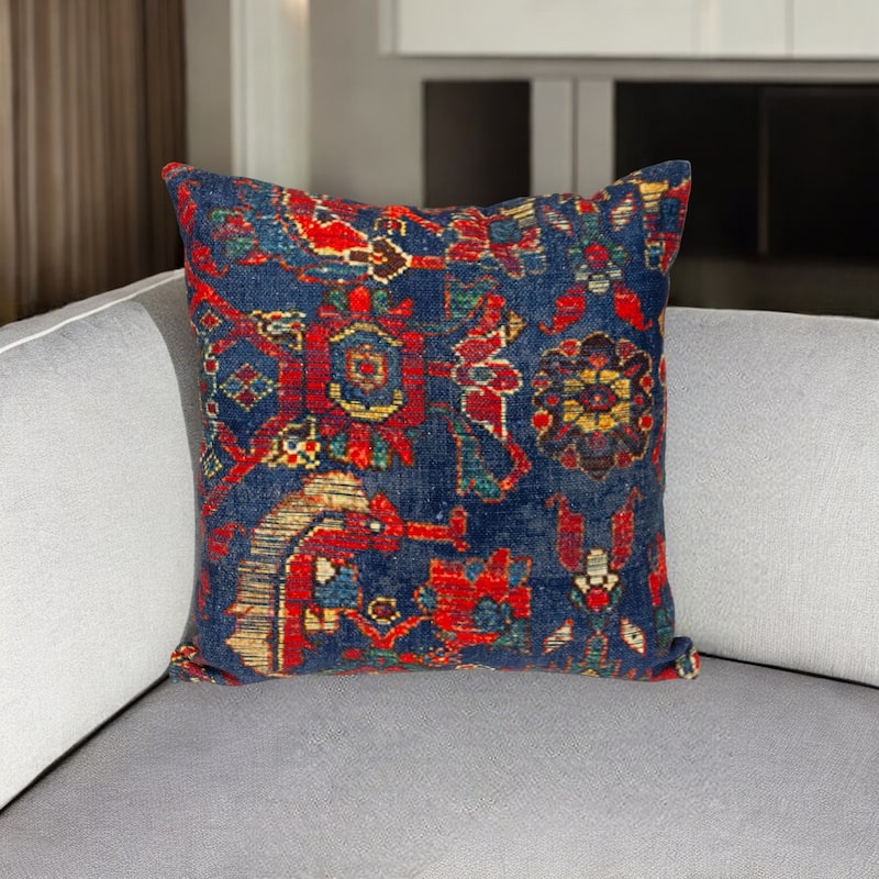 18" Blue and Red Cotton Throw Pillow - Polyester - Single - 18.00 in. x 18.00 in.  x 7.00 in. - Pillow Sets - Blue/Red
