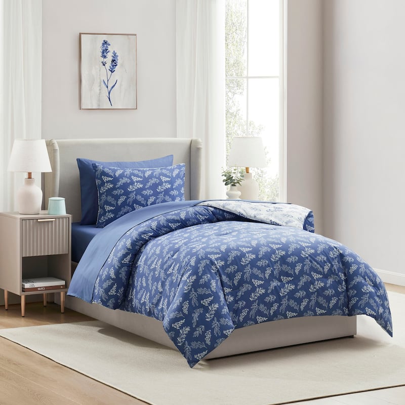 Empyrean 7 Pc Botanical Comforter Set with Sheets, Soft Breathable Lightweight Bedding Bag