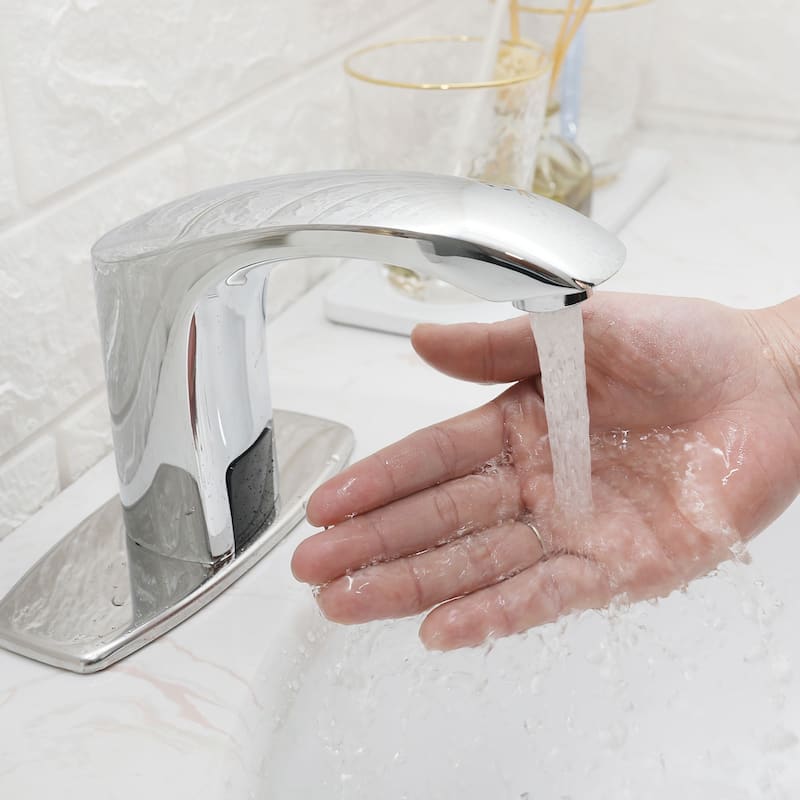Chrome Touchless Bathroom Faucet with Hole Cover Plate