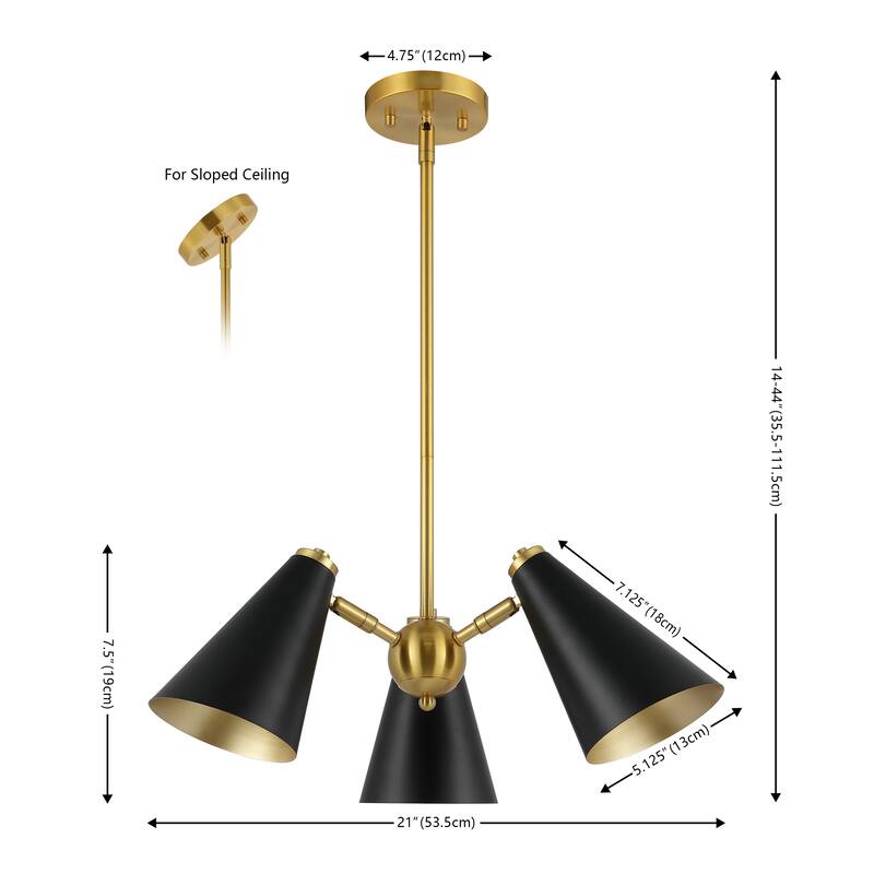 SAFAVIEH Lighting Tekna 3-Light Adjustable Pendant Chandelier (LED Bulbs Included) - Black/Brass - 21Wx21Dx44H