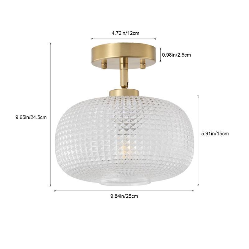 Modern Copper Tone Electroplated Metal White Jade Glass One Light Flush Mount Ceiling Light 9.8 Inch Diameter