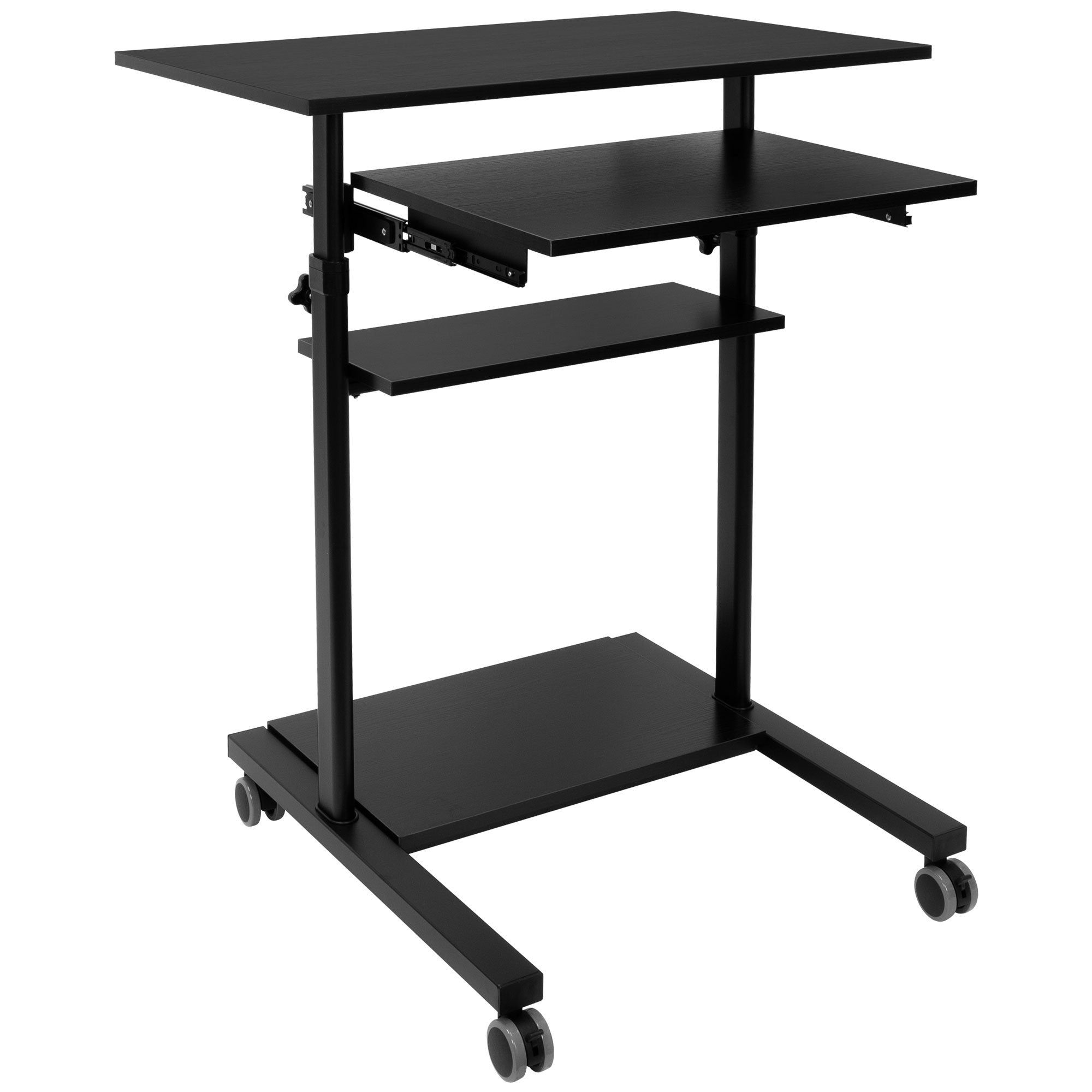 Mount-It! Mobile Computer Desk with Retractable Tray and Height Adjustable - Black