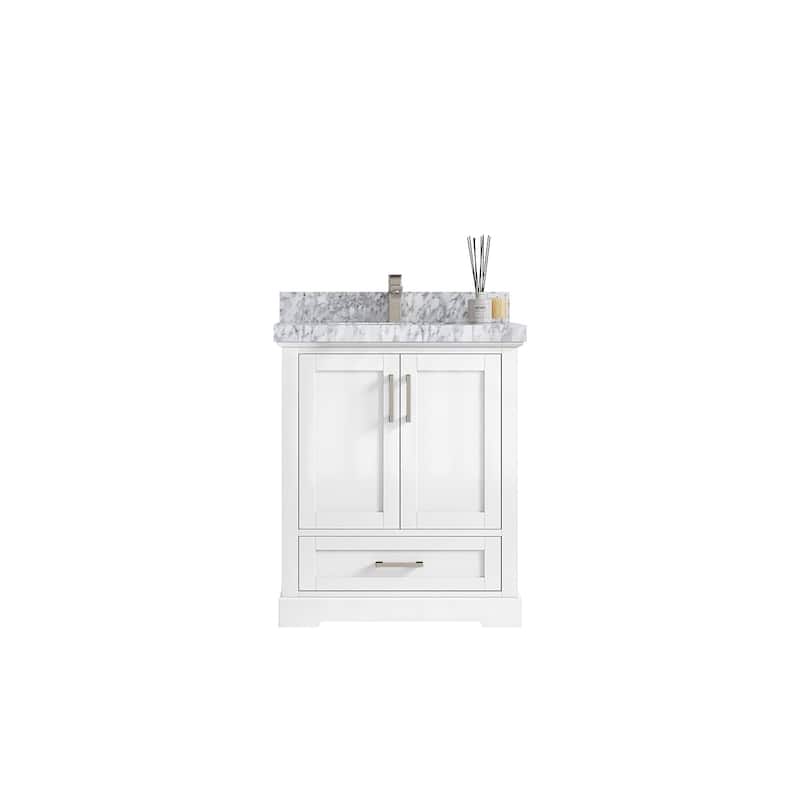 Willow Collection 30 in W x 22 in D x 36 in H Reeded Boston Single Bowl Sink Bathroom Vanity with Quartz or Marble Countertop