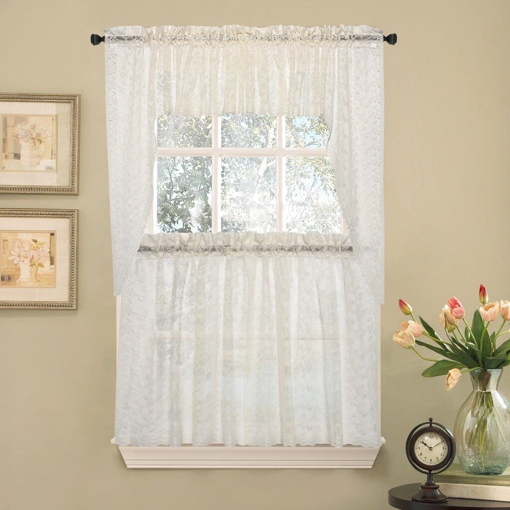 Sweet Home Collection Elegant Ivory Priscilla Lace Kitchen Curtain Pieces - Swag, Tier & Valance