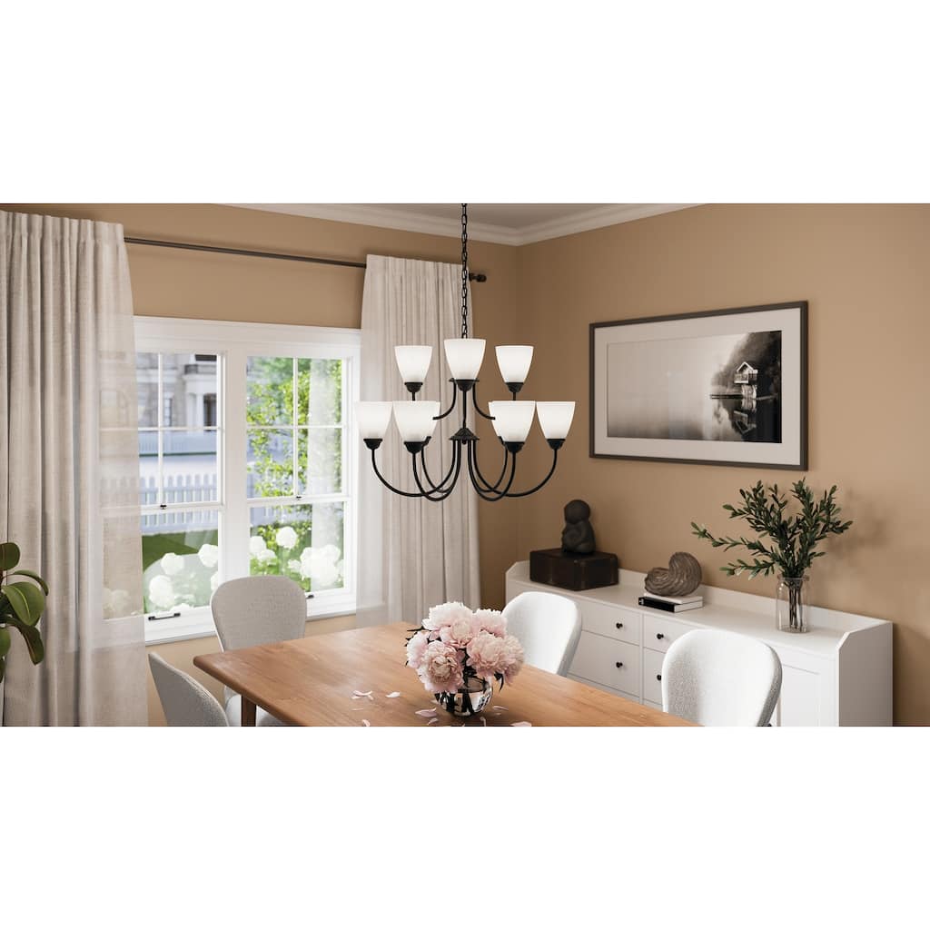 Kichler Lighting Jolie 9-Light Chandelier with Satin Etched Glass in Black