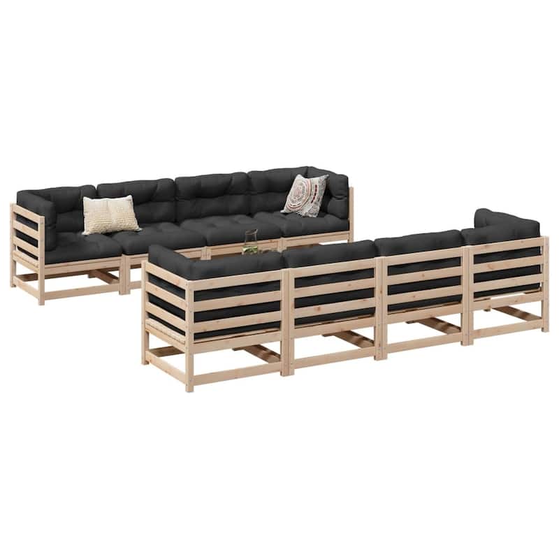 vidaXL Patio Sofa Set Modular Outdoor Conversation 9 Piece Solid Wood Pine - 27.6 x 27.6 x 26.4