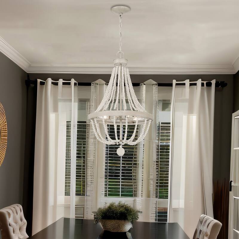 Cauhu 4-light Farmhouse Coastal Beaded Empire Chandelier for Dining Room - 16'' W x 16'' D x 27'' H
