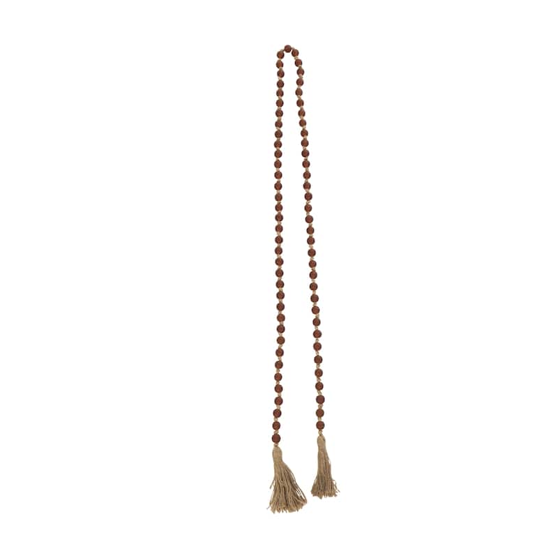 Glass Handmade Round Long Frosted Beaded Garland with Tassel with Knotted Brown Jute - Various Colors - Roche River Decor