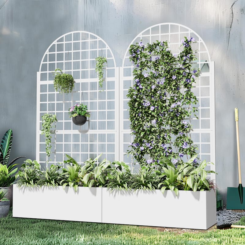 Movable Raised Garden Bed with Trellis and Lockable Wheels - 71*35