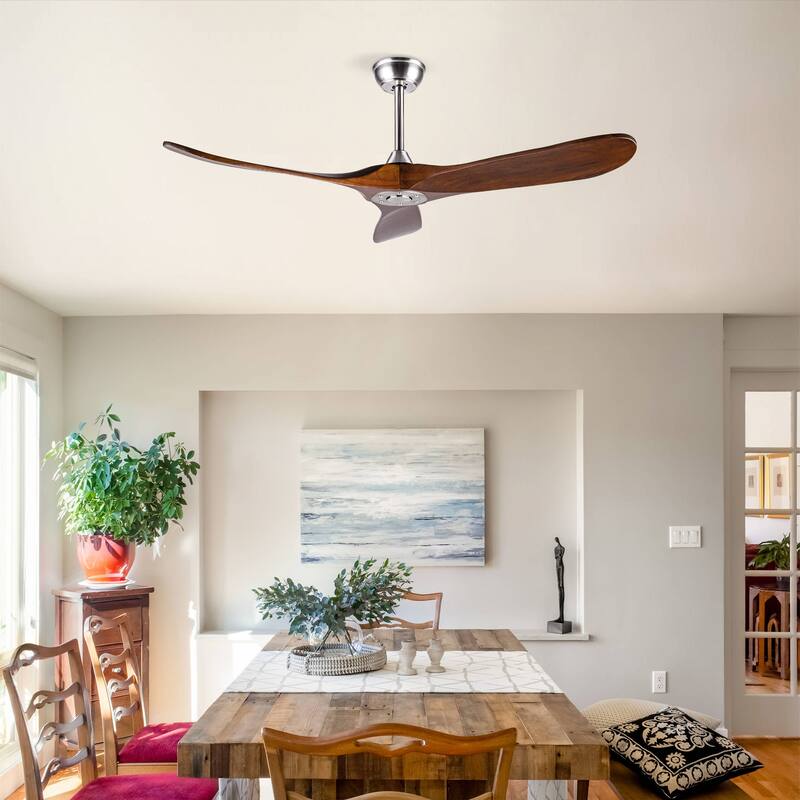 52" Solid Wood Ceiling Fan, Outdoor, 3 Blade, No Light, for Patio Living Room Bedroom Porch, Remote Control, Water Resistant