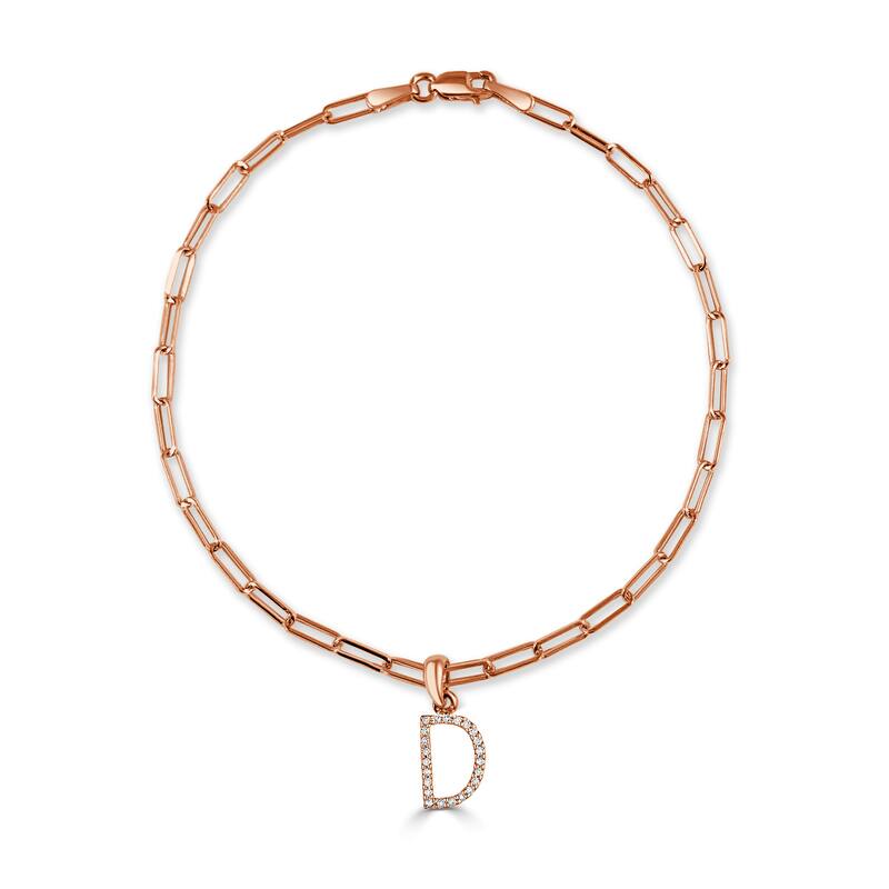 Joelle Collection Diamond Initial Letter A-Z Bracelet Paperclip 14K Gold 7" Chain 1/10 TDW Bracelet - D - Rose
