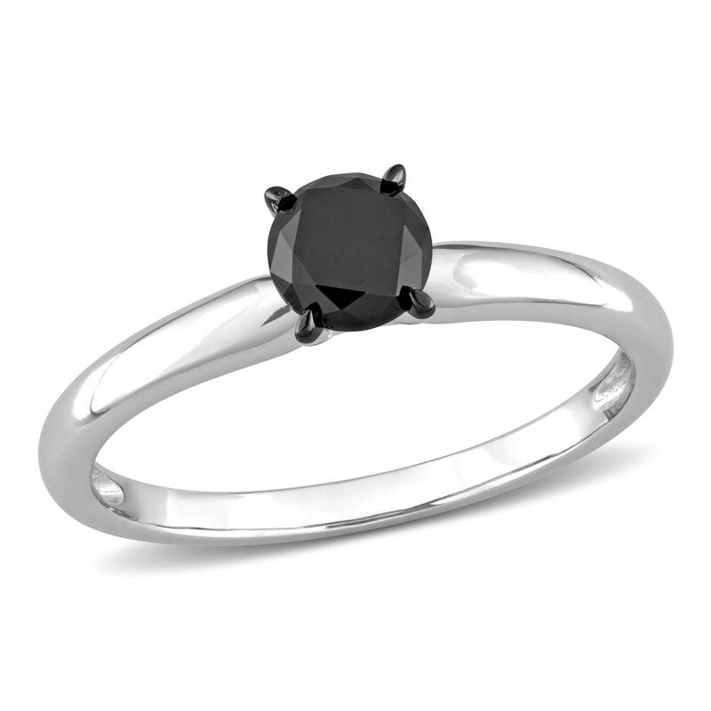 Miadora 3/4ct TDW Black Diamond Solitaire Engagement Ring in 14k White Gold