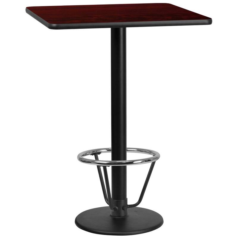 30'' Square Laminate Table Top with 18'' Round Bar Height Table Base - Mahogany