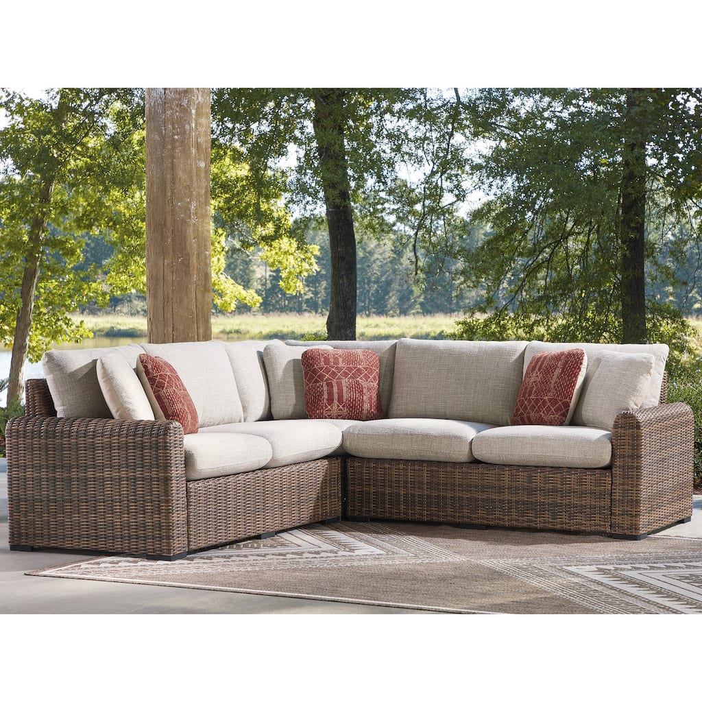 Signature Design by Ashley Angel Island Brown/Beige 3-Piece Outdoor Sectional - 98"W x 98"D x 31"H