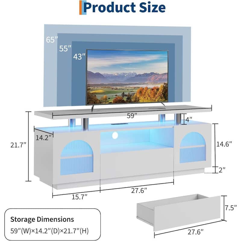 Modern Entertainment Center 65Inch LED TV Stand for Bedroom with Power Outlets for Living Room, Bedroom - N/A
