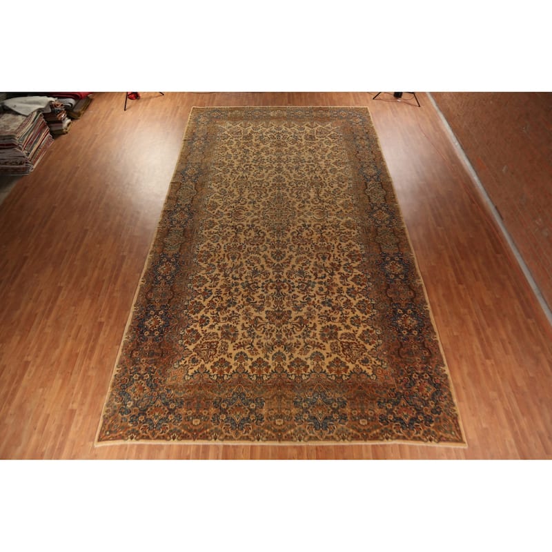 Pre-1900 Antique Kerman Persian Large Rug Handmade Wool Carpet - 11'3"x 20'3"