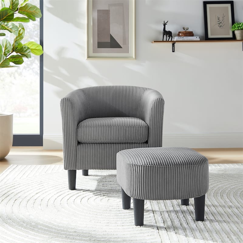 Upholstered Accent Arm Chair Corduroy with Ottoman Foot Rest
