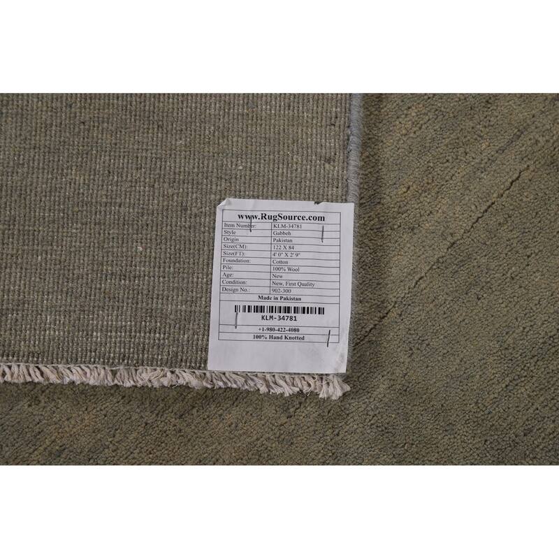 Modern Tribal Gabbeh Oriental Rug Handmade Green Wool Carpet - 2'9" x 4'0"