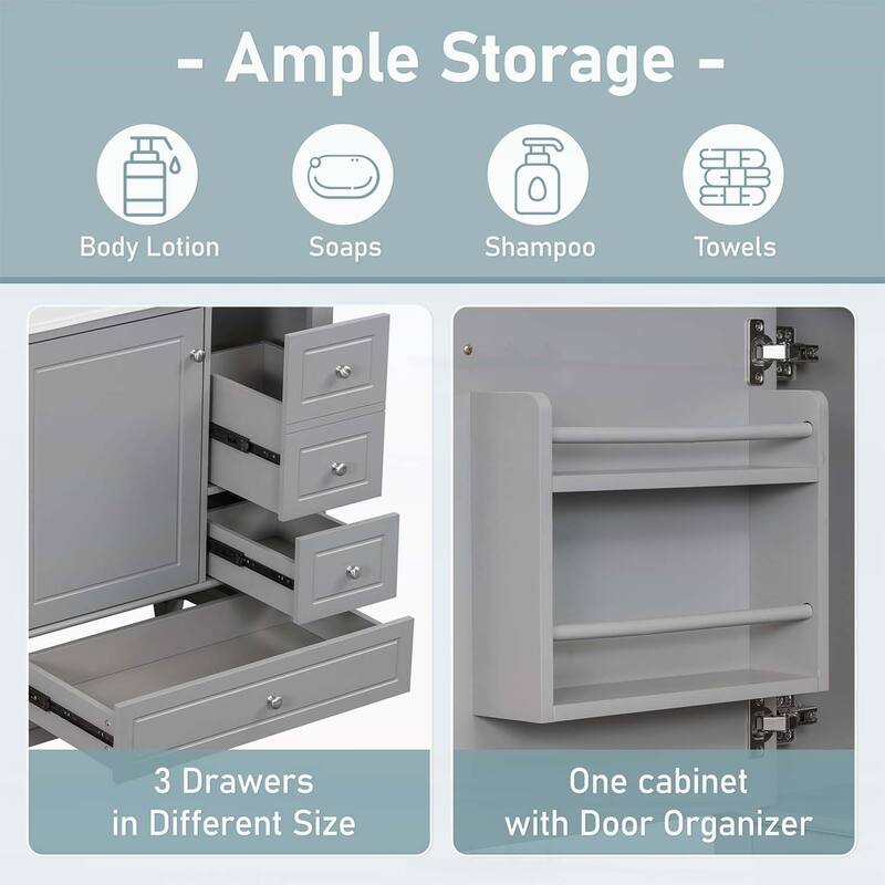 Bathroom Vanity Cabinet with Sink,One Door with Shelf and Three Drawers,Soft Close Door