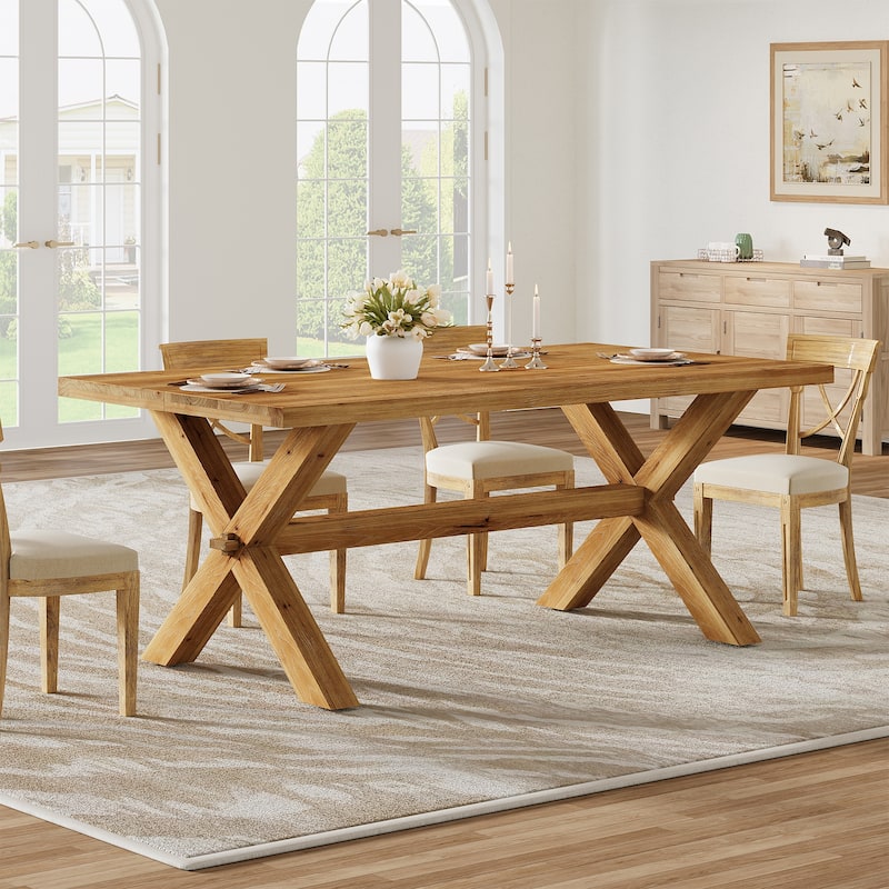 Solid Wood Dining Table for 4-6, Farmhouse Rectangle Kitchen Table with Large Tabletop