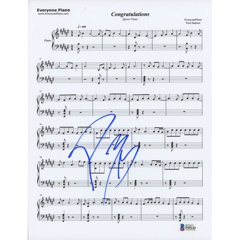 Shop Post Malone Signed 8x12 Congratulations Sheet Music Photo Bas Overstock 25755044