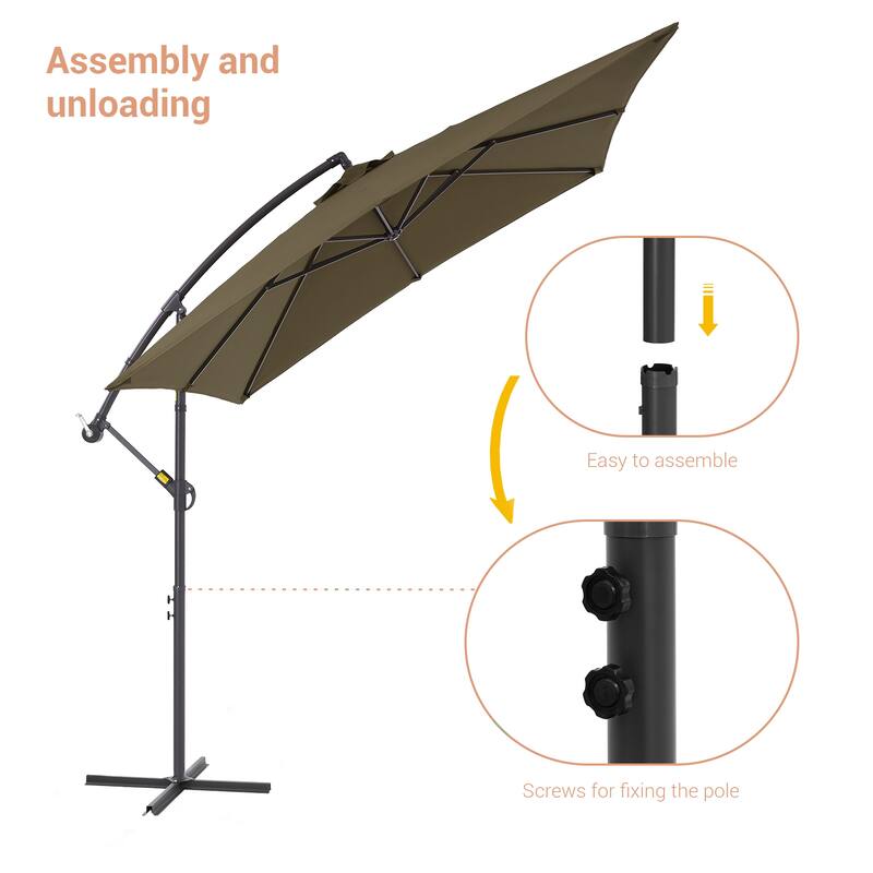 LIVOOSUN 8.2x8.2ft Offset Patio Umbrella Hanging Umbrella w/Steel Ribs