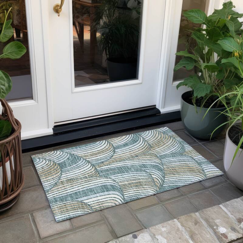 Machine Washable Indoor/ Outdoor Modern Parsons Chantille Rug - Teal - 1'8" x 2'6"