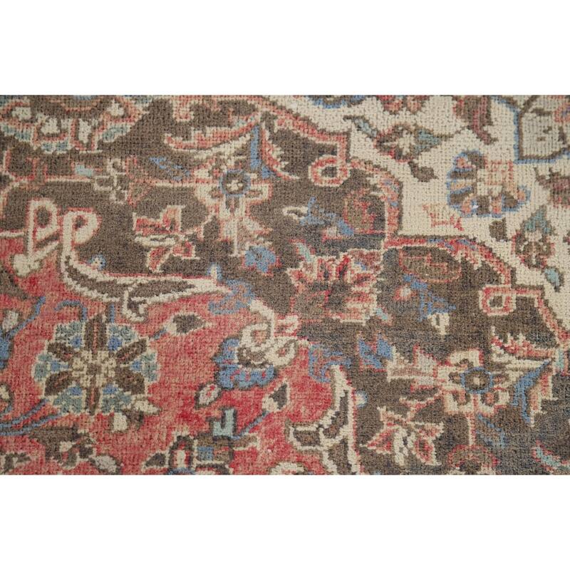 Pink Mashad Vintage Persian Area Rug Handmade Wool Carpet - 6'5" x 10'0"