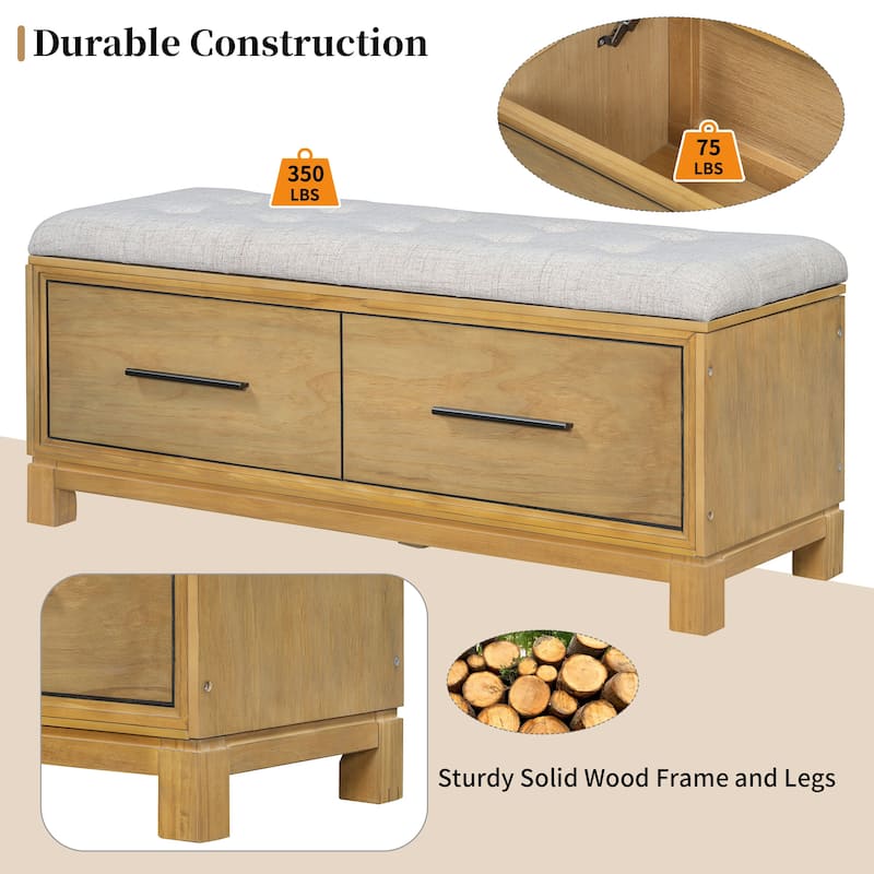 43" Shoe Bench with Removable Cushion & Lift Top Storage, Entryway Bench Wooden End of Bed Bench, Hidden Storage Space